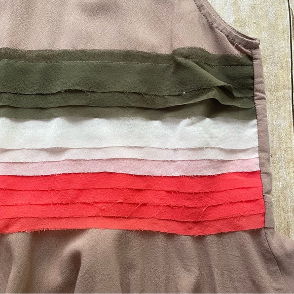 🍁 Anthropologie Double Zero Tan Cream Pink Striped Peplum Tank | M - Picture 2 of 6